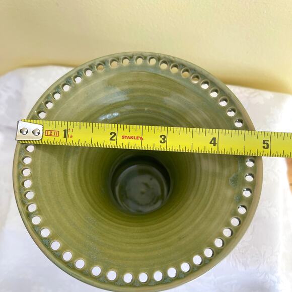 Studio Art Pottery Wide Pierced Rim Vase Earring Holder Signed Jewelry - Picture 11 of 12